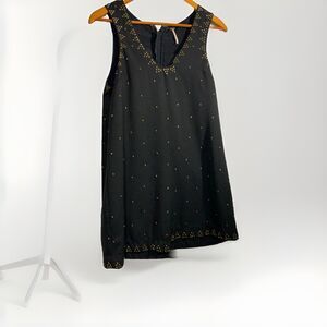Free People Size 4 Sleeveless Mini Black Dress Zipper gold beads